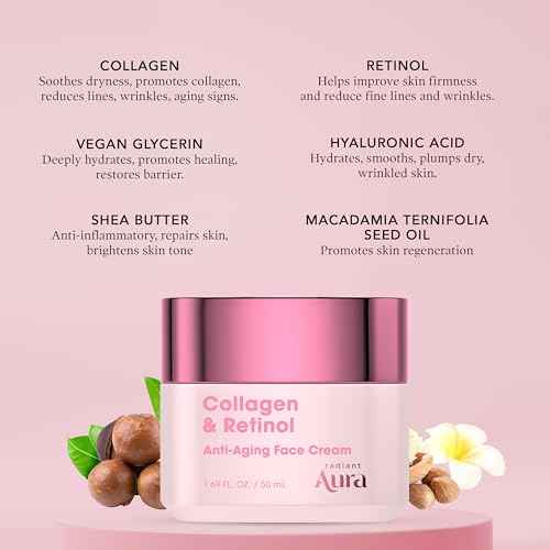 Collagen & Retinol Face Cream - Dermatologist Tested Korean Anti-Aging Moisturizer for Smoothing & Firming - Premium Formula for Wrinkle Care & Skin Rejuvenation - 1.67 fl oz