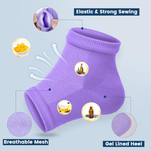 Moisturizing Heel Socks - 2 Pairs Toeless Gel Socks for Cracked Heels