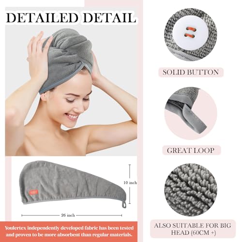 YoulerTex Microfiber Hair Towel 2-Pack - 10x26 Turban Wraps