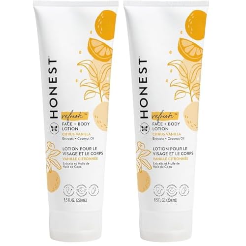 The Honest Company Hydrating Face and Body Lotion,Fast Absorbing,Naturally Derived Hypoallergenic,Citrus Vanilla Refresh,8.5 fl oz,(Pack of 2)