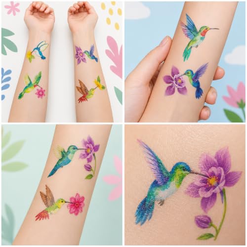 96PCS Hummingbird Temporary Tattoos for Kids & Adults