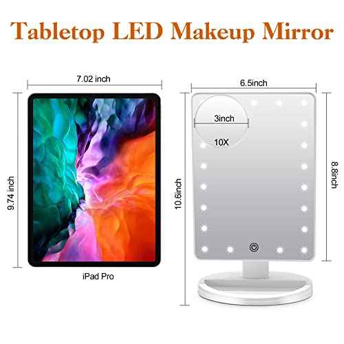 Lighted Makeup Vanity Mirror with Phone Holder and 10X Magnifying Mirror, 21 LED Lighted Mirror with Touch Sensor Dimming, 180¡ÆAdjustable Rotation, Dual Power Supply, Portable Cosmetic Mirror