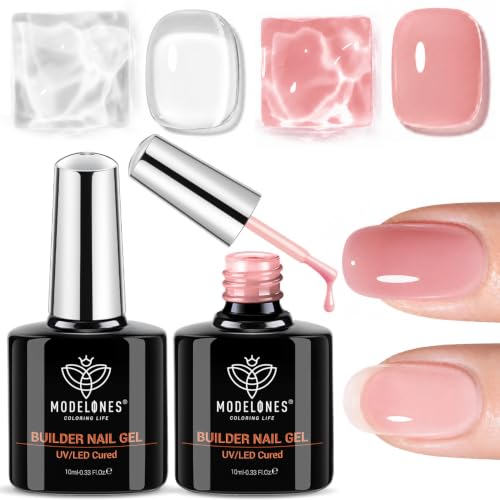 Modelones Base Coat Builder Nail Gel - 2 Pcs Clear & Rose Nude Pink B-Clear Rose-2