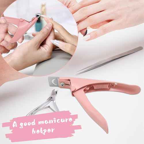 Acrylic Nail Cutter with Magnet Sizer & Length Measurement,Adjustable Stainless Nail Trimmer for Salon Home Nail Art, Professional Nail Clippers for Precise Manicures(Baby Pink)