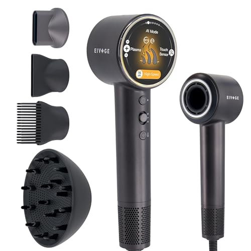 EIVOGE Smart AI Hair Dryer with Diffuser, 110,000 RPM, Ionic & Plasma Ions, 7 Modes, LCD Display