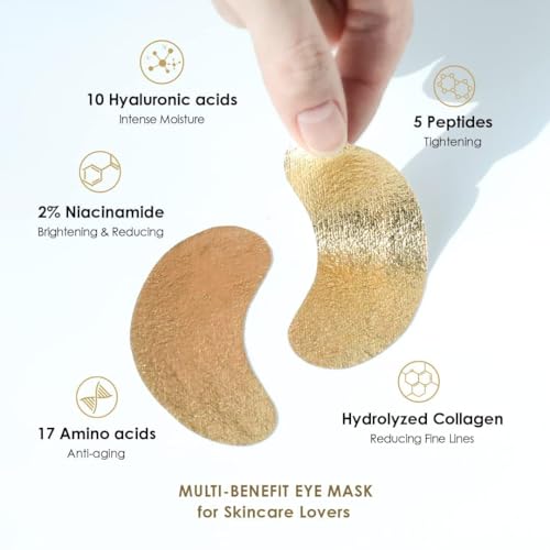 Sweet Dreams Collagen Glow Gold Eye Masks l Korean Under Eye Patches Puffy Eyes, Dark Circles & Wrinkles | Collagen, Niacinamide, Hyaluronic Acid & Peptides | Hydrating Eye Treatment& Self Beauty Care