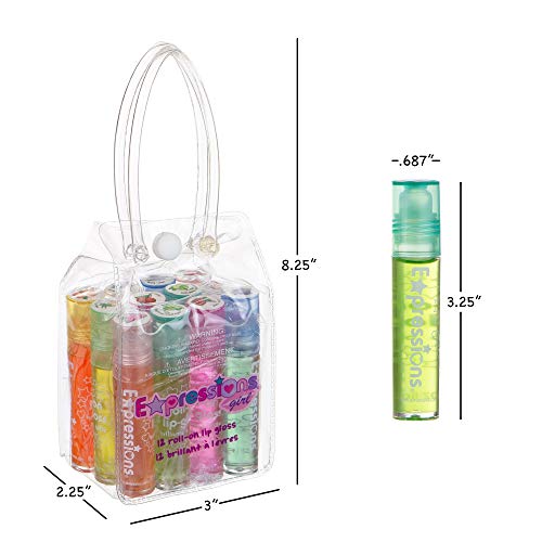 12pc Roll-On Lip Gloss Set for Kids with Carrying Case
