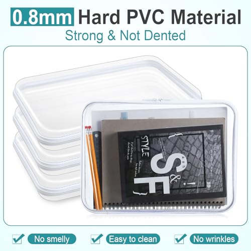 Sanwuta 6 Pcs Clear Hard Zipper Case Hard Plastic Zipper Pouches Makeup Bag Pencil Pouches Transparent Cases for Snacks Plastic Storage Organizer Box for Travel(White,12.6 x 9 x 2 Inch)