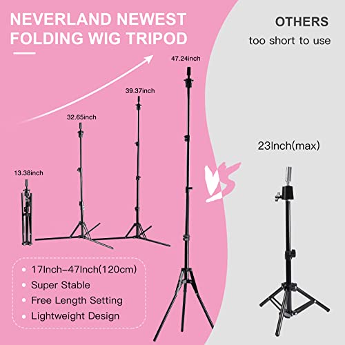 Neverland Beauty & Health Wig Stand Tripod with Head,23 Inch Red Wig Head Stand with Mannequin Head,Canvas Head for Wigs,Foldable Mannequin Head Stand Set for Wig Making Display