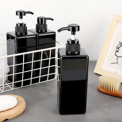 12 Pack Shampoo and Conditioner Dispenser Bottles, 8 Pack 22 Oz and 4 Pack 8 Oz Refillable Square Plastic Pump Bottles for Dispensing Lotions, Shampoo, Conditioner, Body Wash (Black)