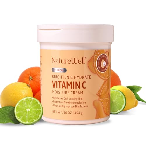 NATURE WELL Clinical Brighten & Hydrate Vitamin C Moisture Cream Skincare for Face, Body & Hands, Revitalizes Dull-Looking Skin, Promotes A Glowing Complexion, Helps Visibly Improve Skin Texture, 16oz