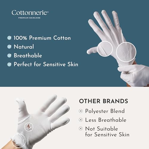 Cottonnerie 100% Cotton Moisturizing Gloves for Dry Hands