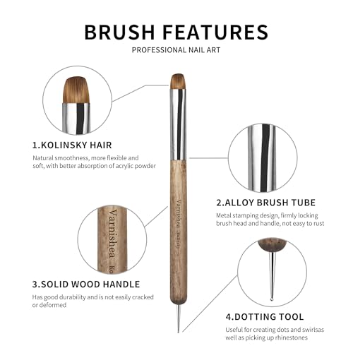 Varnishea Khaki-12# Kolinsky Nail Art Brush for Manicure Gel & Acrylic, 1.0 Count