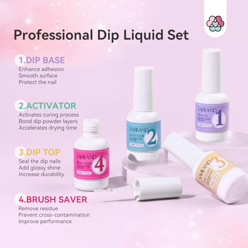 SAVILAND HEMA-Free Dip Powder Liquid Set - 4 Pcs Dip Nails Starter Kit