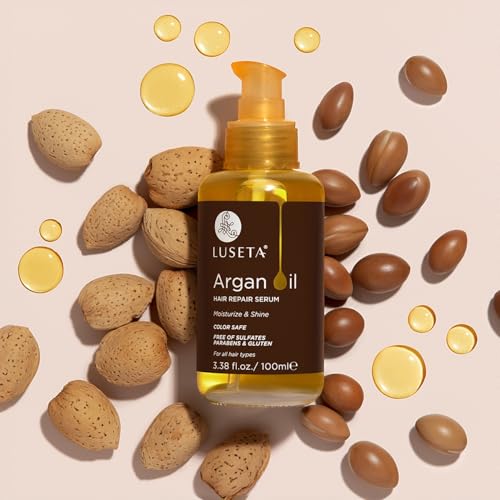LUSETA Pure Argan Oil Hair Serum for Frizz Control - 3.38 Fl Oz