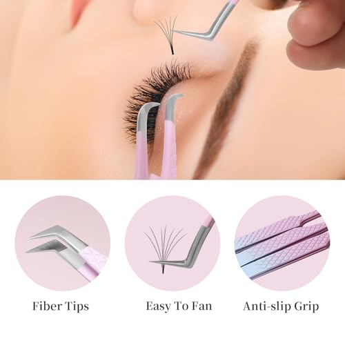 Eyelash Extension Tweezers,Fiber Tip Grip Boot Volume Lash Tweezers,Professional Pointed Lash Extension Tweezers for Easy Lash Application and Removal(4Pcs-F01/02/06/09)