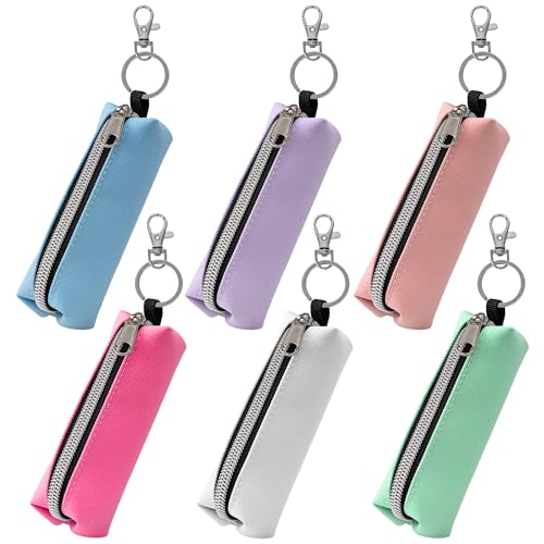 Chapstick Holder Keychain, 6-Pack Lip Balm Pouch with Clip