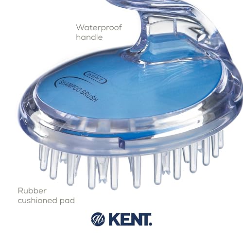 KENT SH1 BLU Scalp Scrubber Hair Brush & Scalp Exfoliator with 42 Soft Rubber Bristles for Distributing Shampoo and Conditioner, Shower Scalp Massage Tool