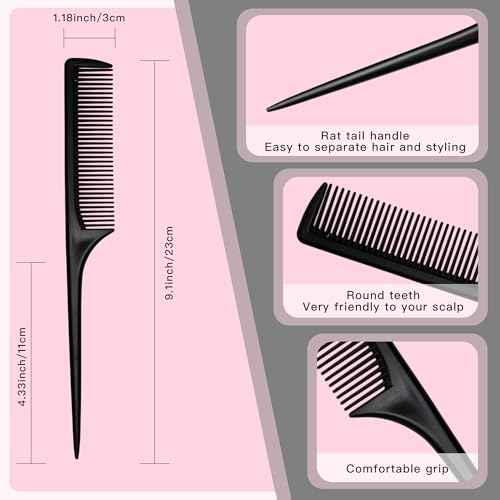 4 Pcs Rattail Combs for Women -Fine Tooth Styling Comb with Ergonomic Handle, Anti-Static Heat-Resistant Professional Hair Parting Tools for Smooth Detangling, Updos & Salon-Perfect Hairstyles.