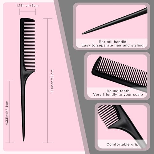 Rat Tail Comb Set - 4 Pc Hair Styling & Parting Tool Kit