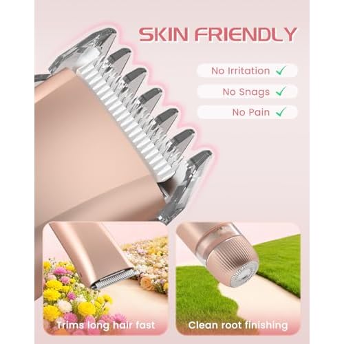 Bikini Trimmer for Women, Painless Dual Head Shaver for Sensitive Skin, IPX7 Waterproof for Safe Shower, USB-C, Detachable Head, Portable 2 in 1 Electric Razors for Pubic Hair, Rose Gold