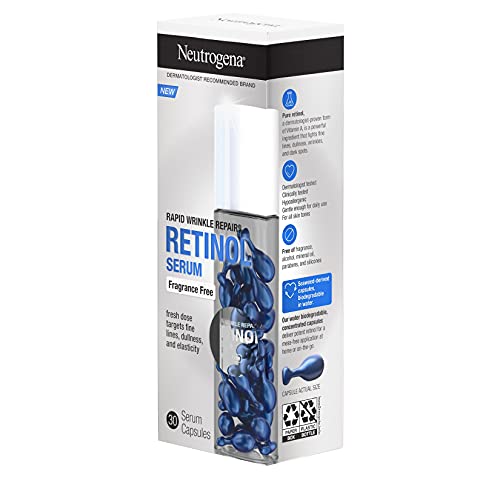 Neutrogena Rapid Wrinkle Repair Retinol Face Serum Capsules, Fragrance-Free Daily Facial with that fights Fine Lines, Wrinkles, Dullness, Alcohol-Free & Non-Greasy, 30 ct