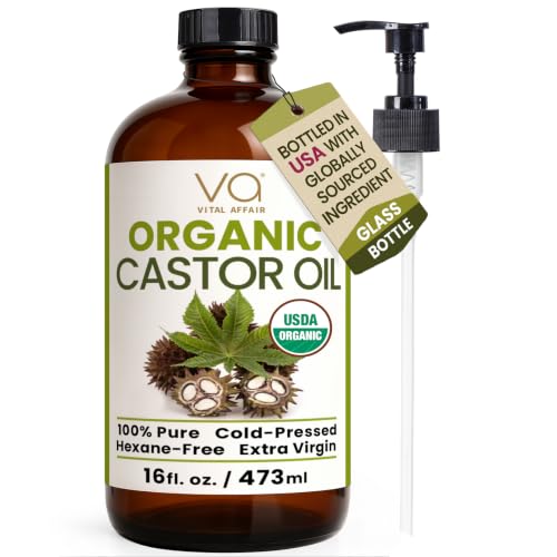 Organic Castor Oil Cold Pressed 16oz Glass Bottle with Pump