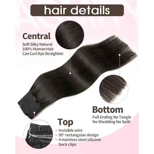 Wire Hair Extensions Real Human Hair Jet Black 14 Inch 70g invisible Removable Thick Straight Fishing Line Remy Wire Hair Extensions for Women(14 Inch #1 Jet Black£©