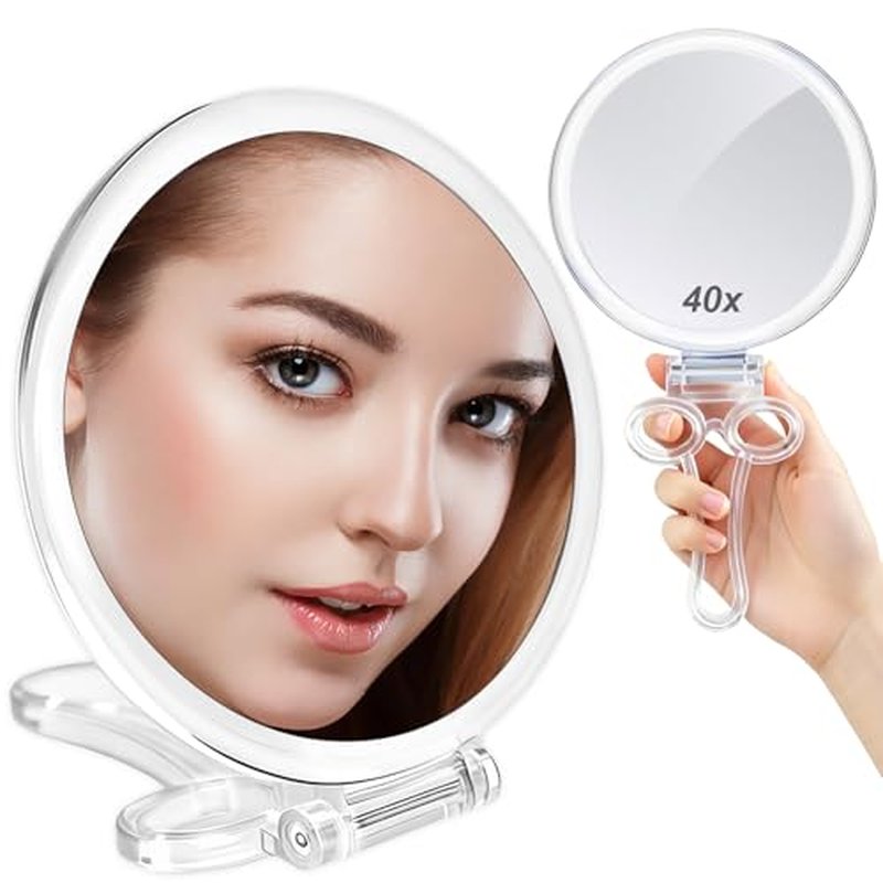 AMISCE Double-Sided Handheld Magnifying Mirror - 1X & 40X