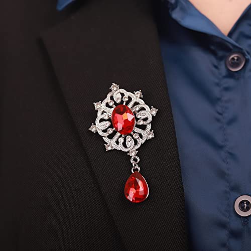 Red Crystal Dangle Drop Brooch Pin
