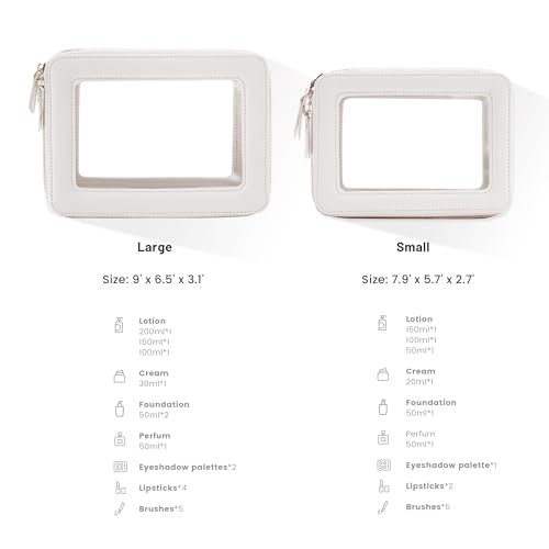 Aveniee Clear Makeup Bag Organizer,Large Travel Toiletry Bag for Women, Waterproof Cosmetic Pouch with Zippers,Car Organizers and Storage Case for Accessories,White