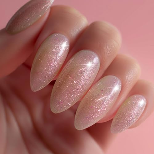 AHAMIOU Nail Polish Holographic Pink Shimmer Gel Nails Glitter Set Sparkly Shiny Reflective Nail Polish Kit Neutral Sheer Nude Gel Polish Diamond Gel for Home Salon DIY,6PCS