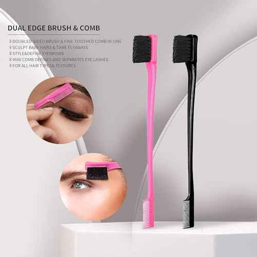 Soft 'N Style Double Sided Edge Control Hair Brush Comb Combo Pack 6 Pieces Pink and Black