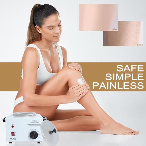 Podoy Wax Warmer for Hair Removal, Professional Single Wax Warmer Pot Melter Heater with Adjustable Temperature Set, Home Spa & Salon Electric Waxing Machine with 200pcs Sticks