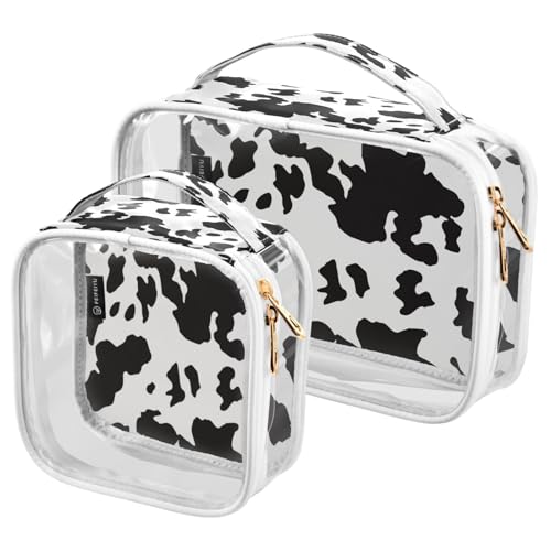 2 Pack Clear Makeup Bag, Leopard Print Cow Pattern Car Pouches For Organization Waterproof Travel Toiletry Bags For Women Girl