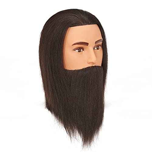 Traininghead Mannequin Head with Human Hair Manikin Training Practice Head Cosmetology Doll Heads for Hairdresses with Clamp Stand (Black)