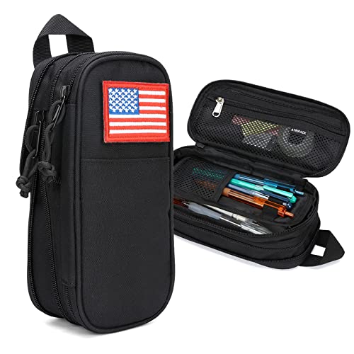 Pencil Case Big Capacity High Large Storage Tactical Small Tool Pouch Bag Marker Pen Case Stationery Bag Travel Holder School College Office Organizer for Kids Men Women Adult Teens (Black)