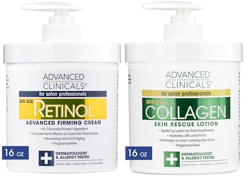 Advanced Clinicals Retinol Body Lotion + Collagen Cream 2pc Body Skin Care Set | Skin Firming Moisturizer Face Lotion & Skin Tightening Body Cream | Crepey Skin Care Treatment | Fragrance-Free, 16oz