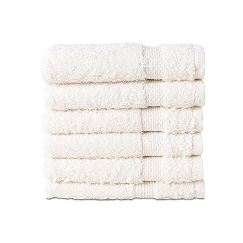 Hencely Premium 6-Pack Washcloths 12x12 Inches Soft Turkish Cotton High Absorbent and Quick Dry Dishtowel for Kitchen and Bath (Wash Cloth 6 Pack, Ivory)