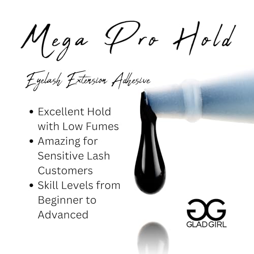 GladGirl Mega Pro Hold Lash Extension Glue for Single Strand Lashes, 5 ml, Volumizing, Low Fumes, Up to 3 Weeks Retention, Fast Drying Time