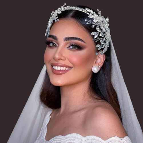 Wedding Hair Pieces for Brides, Bridal Headband, Handcrafted Tiaras for Women(Silver)