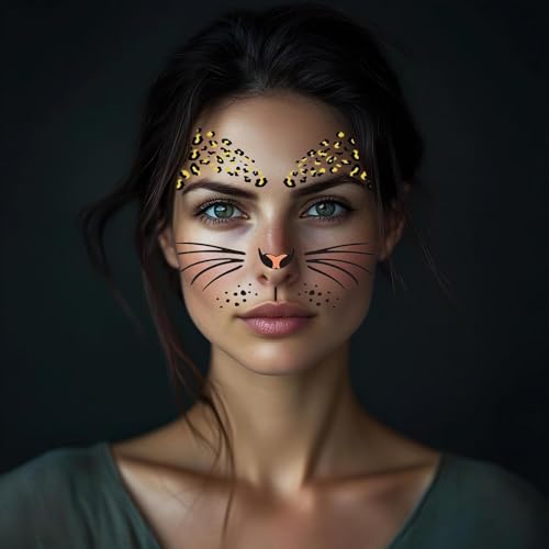 8 Sheets Leopard Face Temporary Tattoos for Halloween Costume