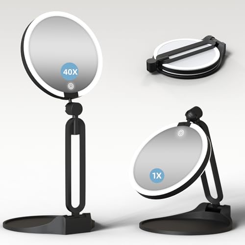 40X Magnifying Mirror with Light, Double Sided, Rechargeable