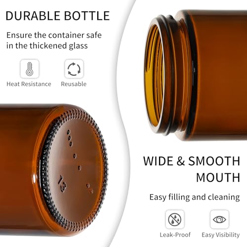 2oz Amber Glass Jars with Black Lids (70 Pack)
