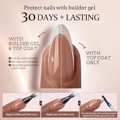 BTArtboxnails French Gel Nail Kit - French Tip Press on Nails Brown Short Coffin XCOATTIPS Pre-applied Tip Primer & Base Coat Fake Nails for Nail Art DIY