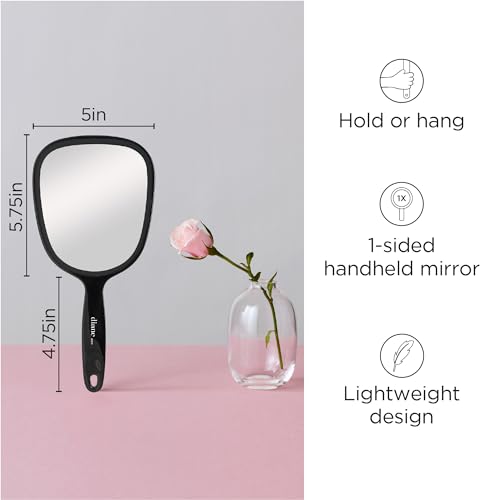 Diane Hand Mirror ? Standard 1X Magnification Hand Held Mirror, Single Sided Vanity Makeup Mirror for Women, Men, Salon, Barber, Shaving, and Travel, Medium 5" x 11" In Black