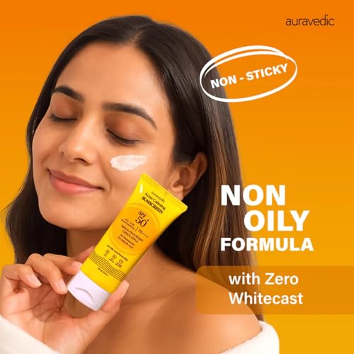 Auravedic Acne Calming Sunscreen SPF 50 PA++++ | Oil-Free Broad Spectrum UVA/UVB Face Sunscreen with 5% Niacinamide & 2% Salicylic Acid | For Oily & Acne-Prone Skin | 2.12 Oz (60g)