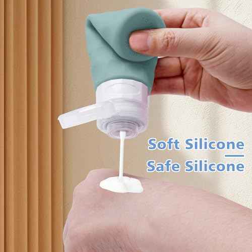 Travel Bottles for Toiletries, 4pcs Tsa Approved 3oz Travel Size Containers, BPA Free Leak Proof Premium Silicone Bottles, Refillable Liquid Squeezable Accessories W/Toiletry Bag(Mint)