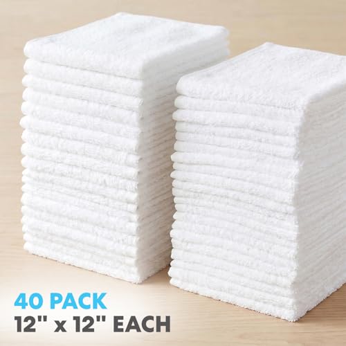 Simpli-Magic Cotton Washcloths White 40 Pack 12”x12” – Soft Absorbent Face Towels (Variation 1)