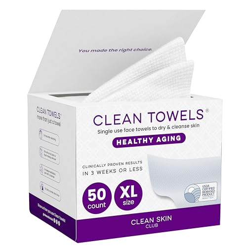 Clean Skin Club Healthy Aging Clean Towels¢ç XL, Smooths Fine Lines Wrinkles & Texture in 6 weeks, Treated for Extra Softness, Disposable Face Towels, Anti Aging Makeup Remover Dry Wipe, 50 count